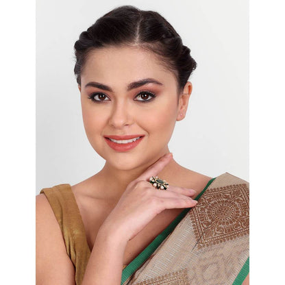 Auraa Trends 22KT Gold-Plated Kundan Pearl Studded Finger Ring