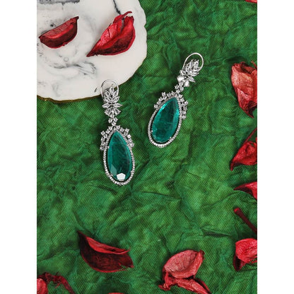 Auraa Trends Rhodium Plated American Diamond Contemporary Drop Earrings