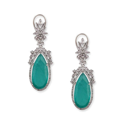 Auraa Trends Rhodium Plated American Diamond Contemporary Drop Earrings