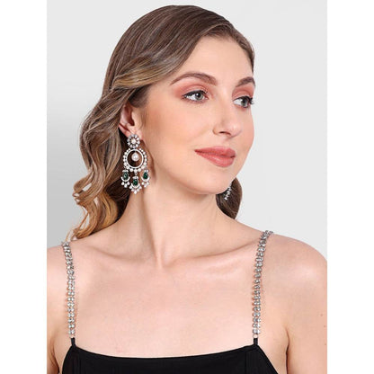 Auraa Trends Rhodium Plated American Diamond Contemporary Drop Earrings
