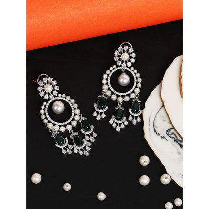 Auraa Trends Rhodium Plated American Diamond Contemporary Drop Earrings