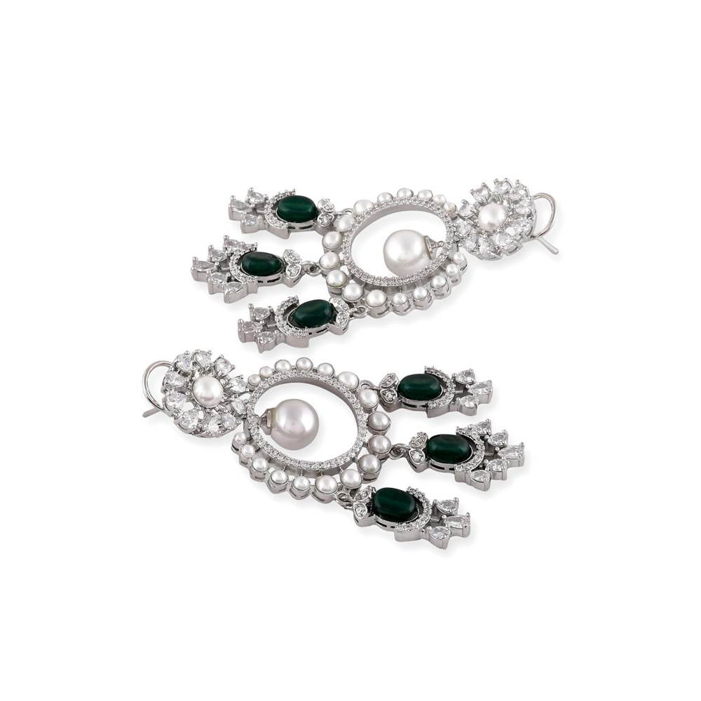 Auraa Trends Rhodium Plated American Diamond Contemporary Drop Earrings