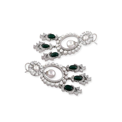 Auraa Trends Rhodium Plated American Diamond Contemporary Drop Earrings