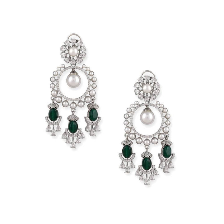 Auraa Trends Rhodium Plated American Diamond Contemporary Drop Earrings
