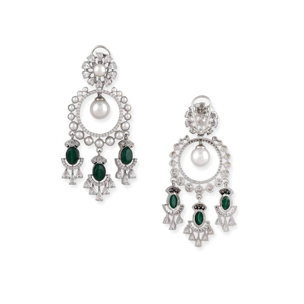 Auraa Trends Rhodium Plated American Diamond Contemporary Drop Earrings
