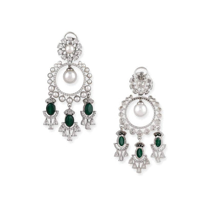 Auraa Trends Rhodium Plated American Diamond Contemporary Drop Earrings