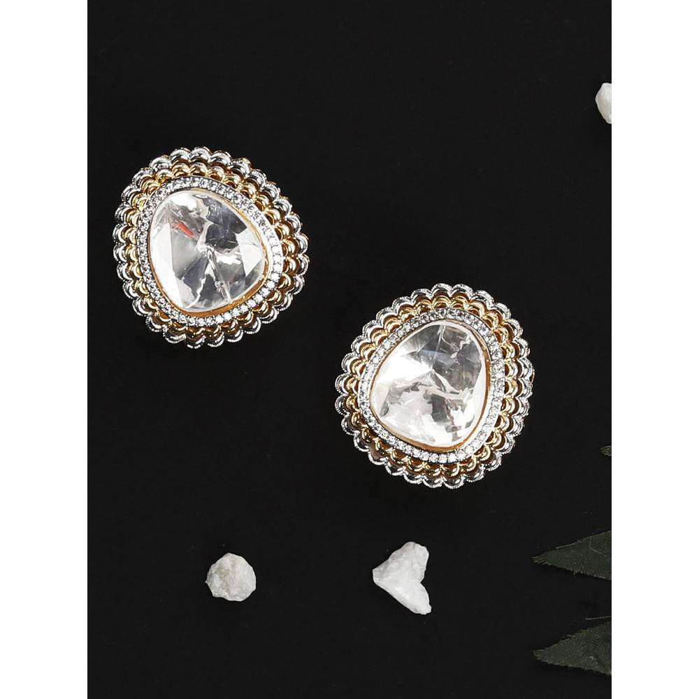 Auraa Trends 22KT Gold Plated Kundan Contemporary Drop Earrings