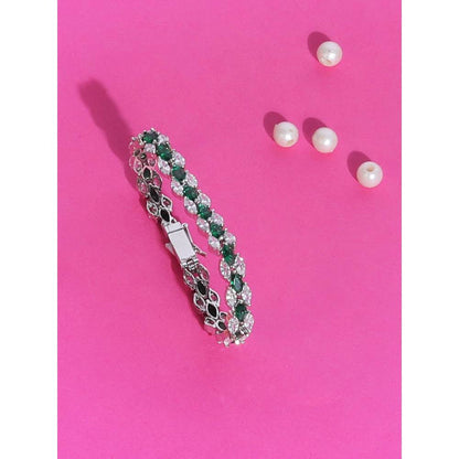 Auraa Trends Women Cubic Zirconia Rhodium-Plated Link Bracelet