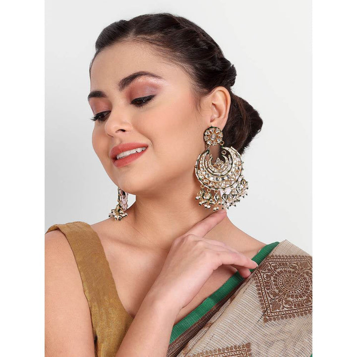 Auraa Trends 22KT Gold Plated Kundan Green Earring Set