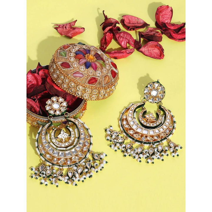 Auraa Trends 22KT Gold Plated Kundan Green Earring Set