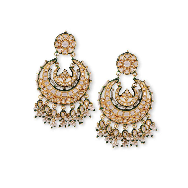 Auraa Trends 22KT Gold Plated Kundan Green Earring Set