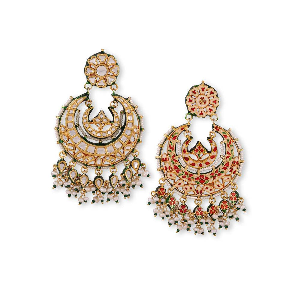 Auraa Trends 22KT Gold Plated Kundan Green Earring Set