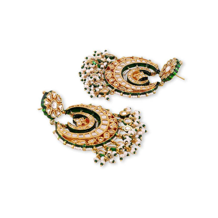 Auraa Trends 22KT Gold Plated Kundan Green Earring Set