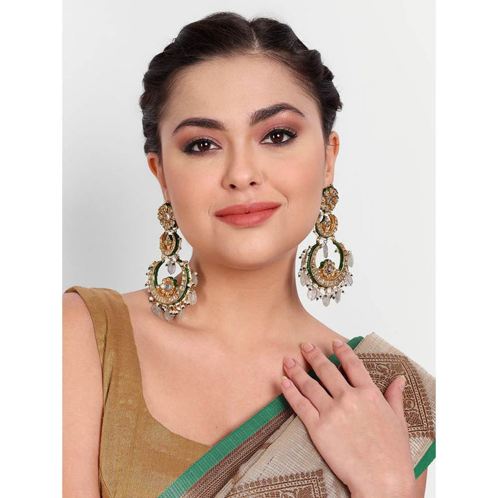 Auraa Trends 22KT Gold Plated Kundan Green Earring Set