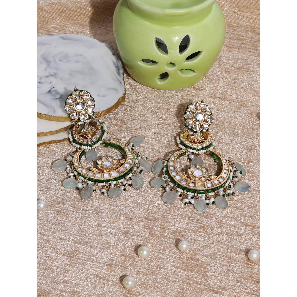 Auraa Trends 22KT Gold Plated Kundan Green Earring Set