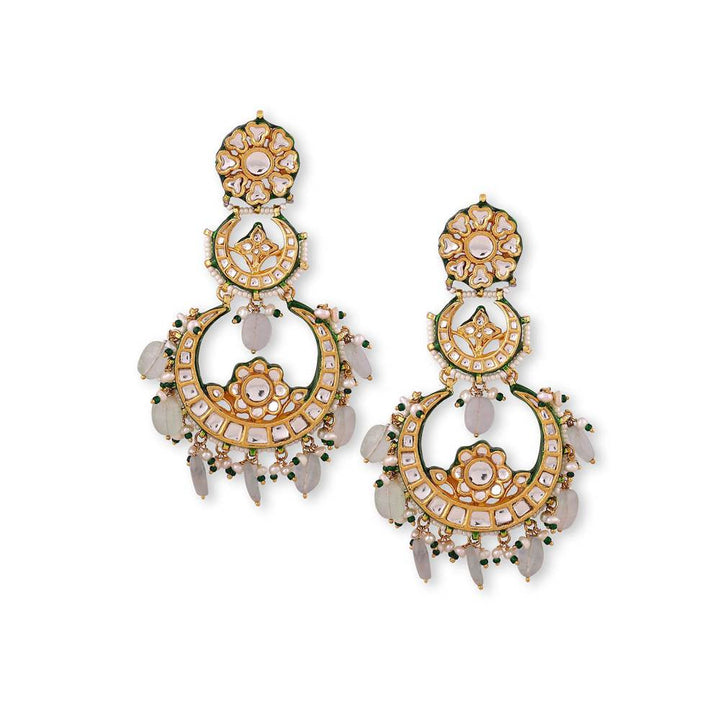 Auraa Trends 22KT Gold Plated Kundan Green Earring Set