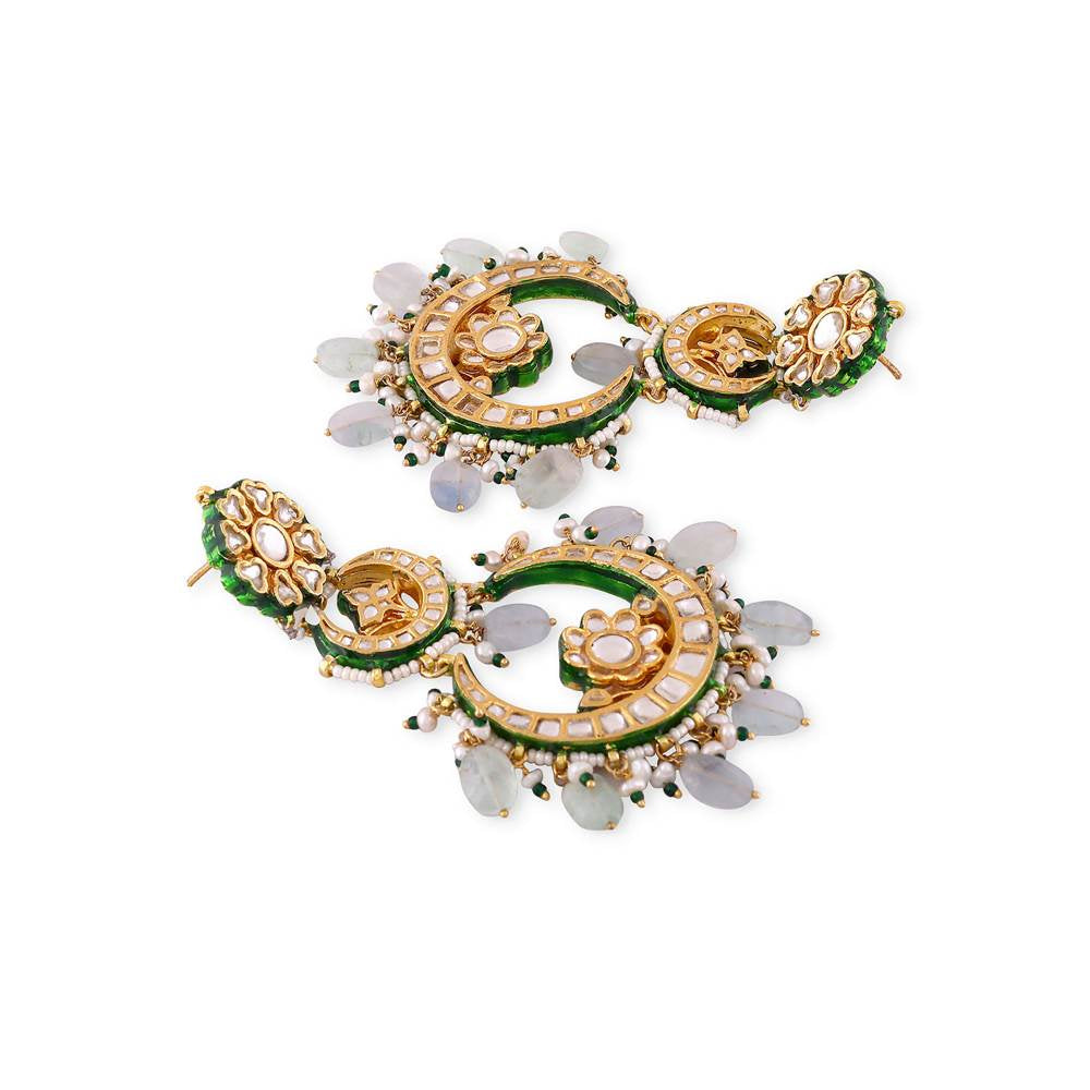 Auraa Trends 22KT Gold Plated Kundan Green Earring Set