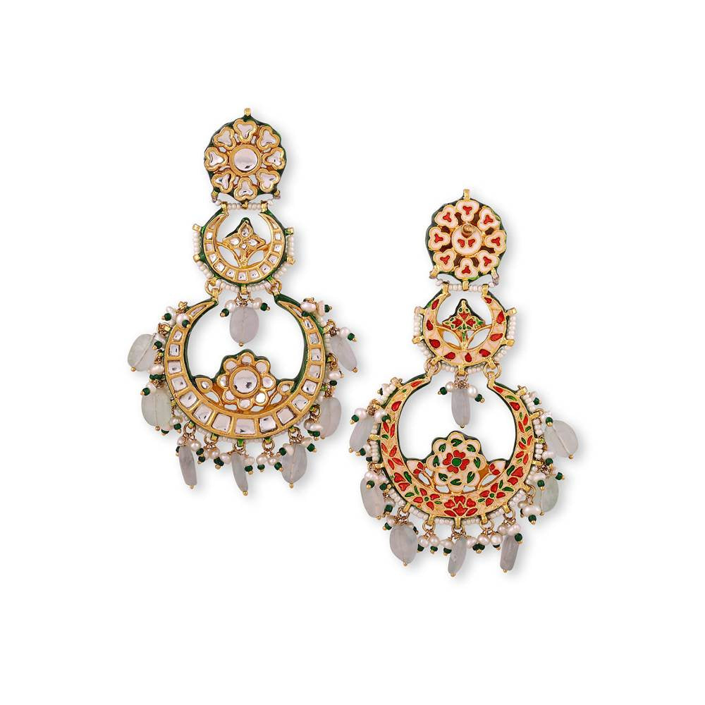 Auraa Trends 22KT Gold Plated Kundan Green Earring Set