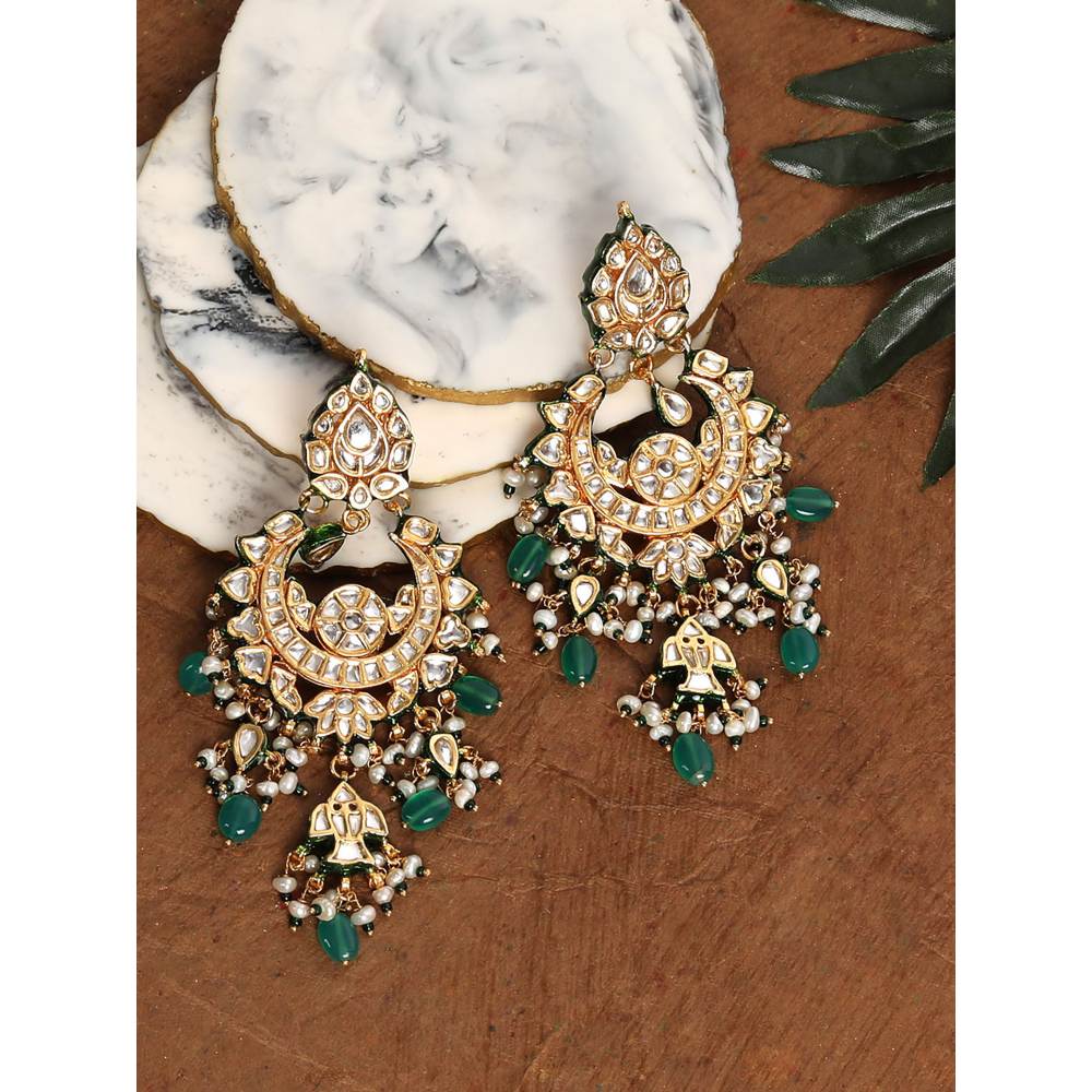 Auraa Trends 22KT Gold Plated Kundan Green Earring Set