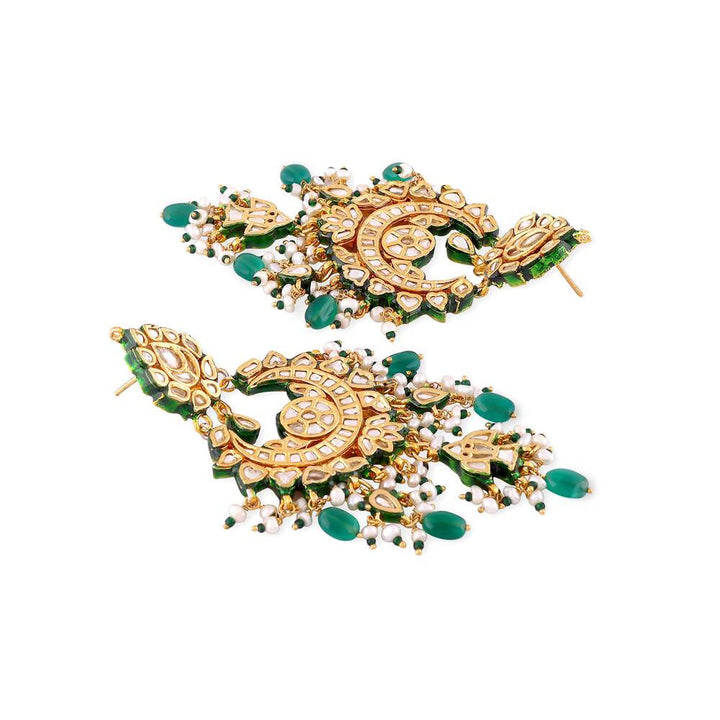 Auraa Trends 22KT Gold Plated Kundan Green Earring Set