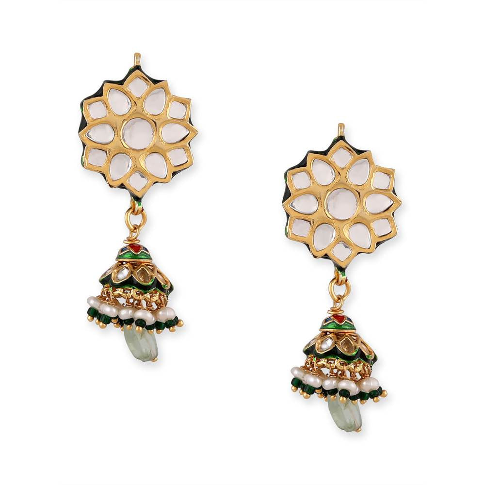 Auraa Trends 22KT Gold Plated Kundan Green Necklace Set