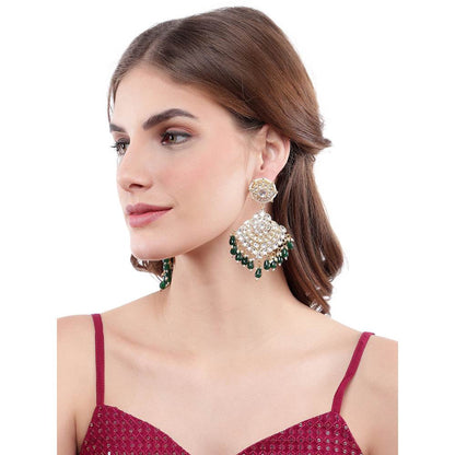 Auraa Trends 22KT Gold Plated Kundan Green Kundan Traditional Handcrafted Stone Chaandbaali