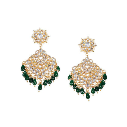 Auraa Trends 22KT Gold Plated Kundan Green Kundan Traditional Handcrafted Stone Chaandbaali