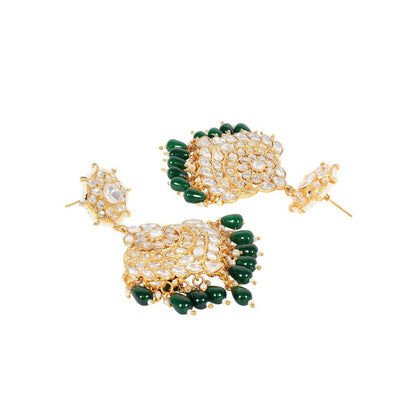 Auraa Trends 22KT Gold Plated Kundan Green Kundan Traditional Handcrafted Stone Chaandbaali
