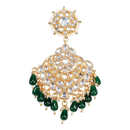 Auraa Trends 22KT Gold Plated Kundan Green Kundan Traditional Handcrafted Stone Chaandbaali