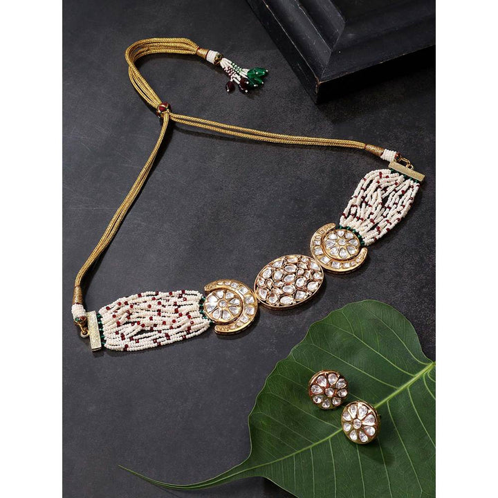 Auraa Trends 22KT Gold Plated Kundan Traditional Handcrafted Stone Choker Set