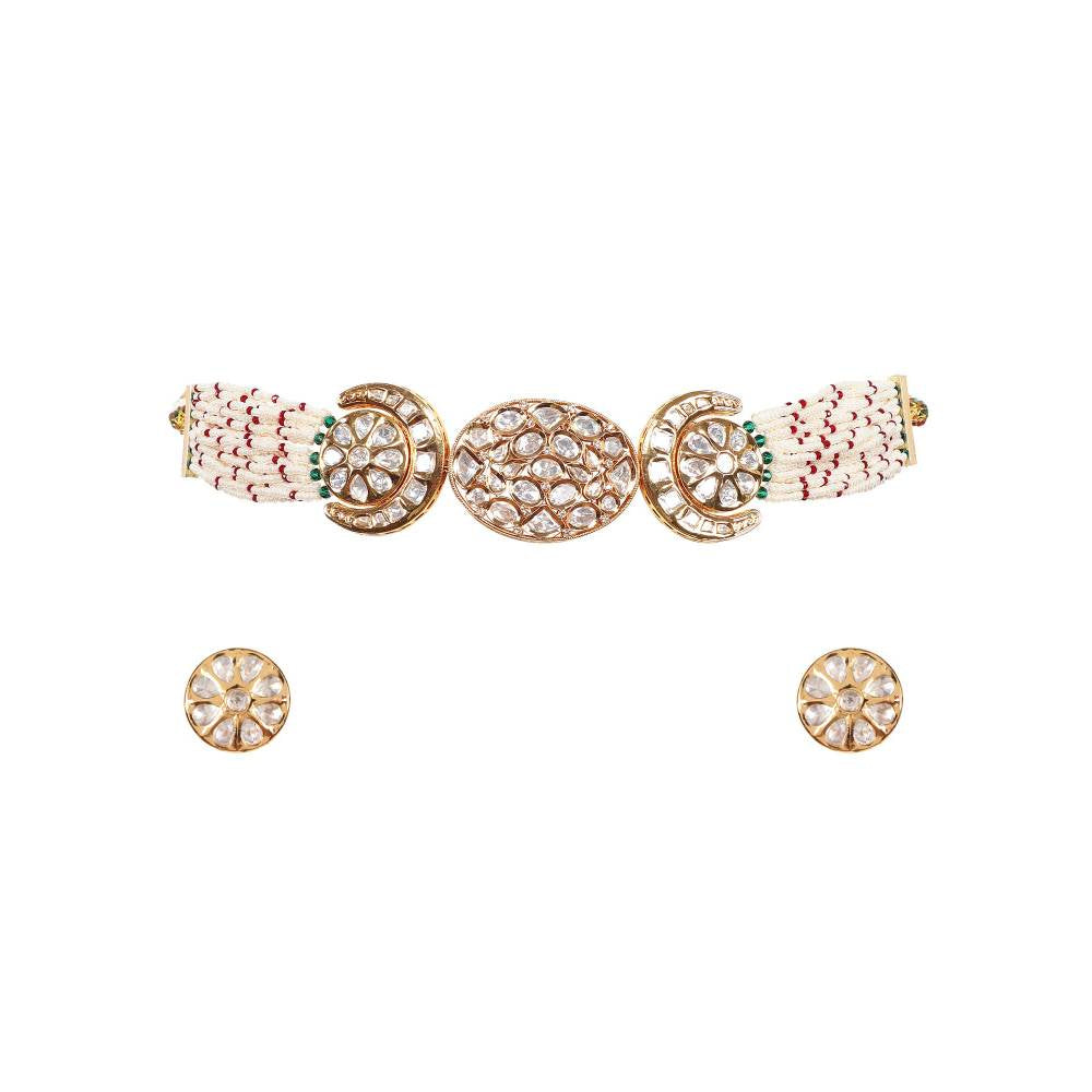 Auraa Trends 22KT Gold Plated Kundan Traditional Handcrafted Stone Choker Set