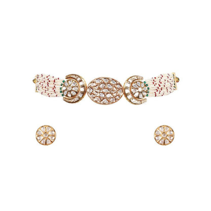 Auraa Trends 22KT Gold Plated Kundan Traditional Handcrafted Stone Choker Set