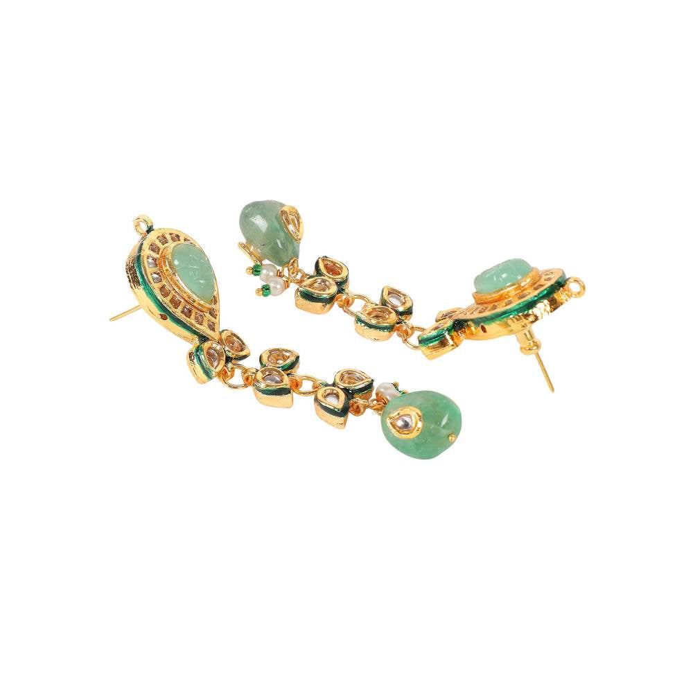 Auraa Trends 22KT Gold Plated Kundan Turquoise Blue Traditional Handcrafted Stone Necklace Set
