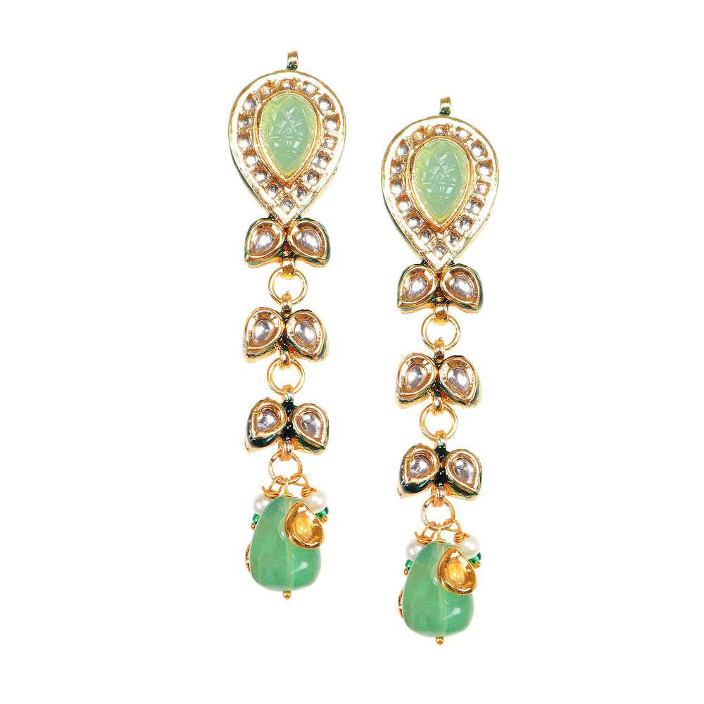 Auraa Trends 22KT Gold Plated Kundan Turquoise Blue Traditional Handcrafted Stone Necklace Set