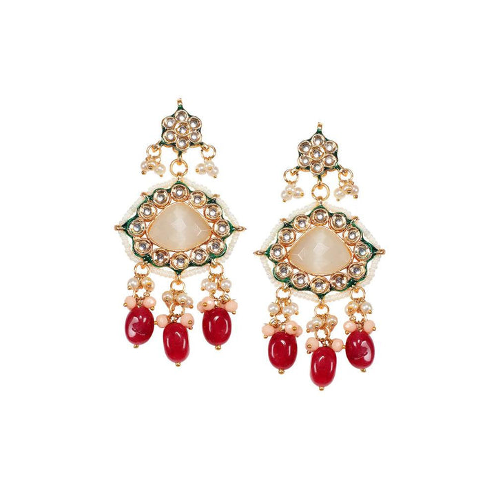 Auraa Trends 22KT Gold Plated Kundan Pink & Red Traditional Handcrafted Stone Necklace Set