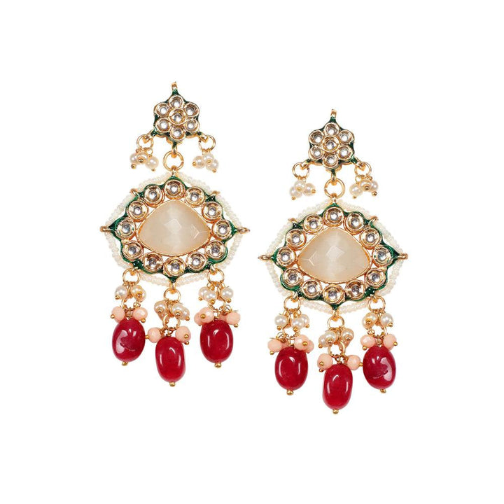 Auraa Trends 22KT Gold Plated Kundan Pink & Red Traditional Handcrafted Stone Necklace Set