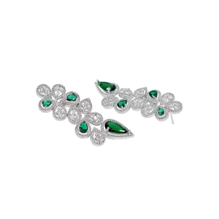 Auraa Trends Rhodium Plated White & Green American Diamond Zircon Handcrafted Stone Necklace Set