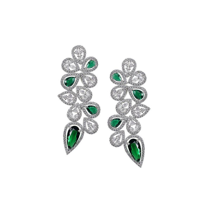 Auraa Trends Rhodium Plated White & Green American Diamond Zircon Handcrafted Stone Necklace Set