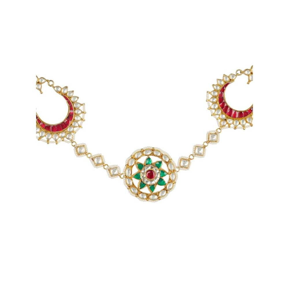 Auraa Trends 22Kt Gold Plated Kundan Traditional Handcrafted Stones Red and Green Matha Patti