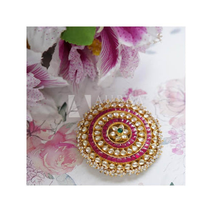 Auraa Trends 22Kt Gold Plated Kundan Traditional Pink and Green Juda Pin