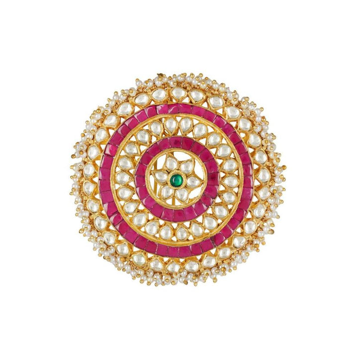 Auraa Trends 22Kt Gold Plated Kundan Traditional Pink and Green Juda Pin