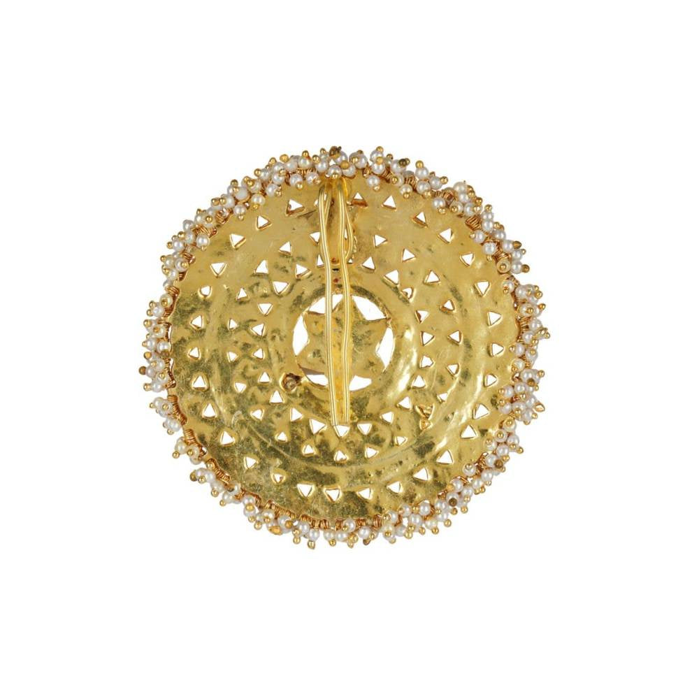 Auraa Trends 22Kt Gold Plated Kundan Traditional Pink and Green Juda Pin