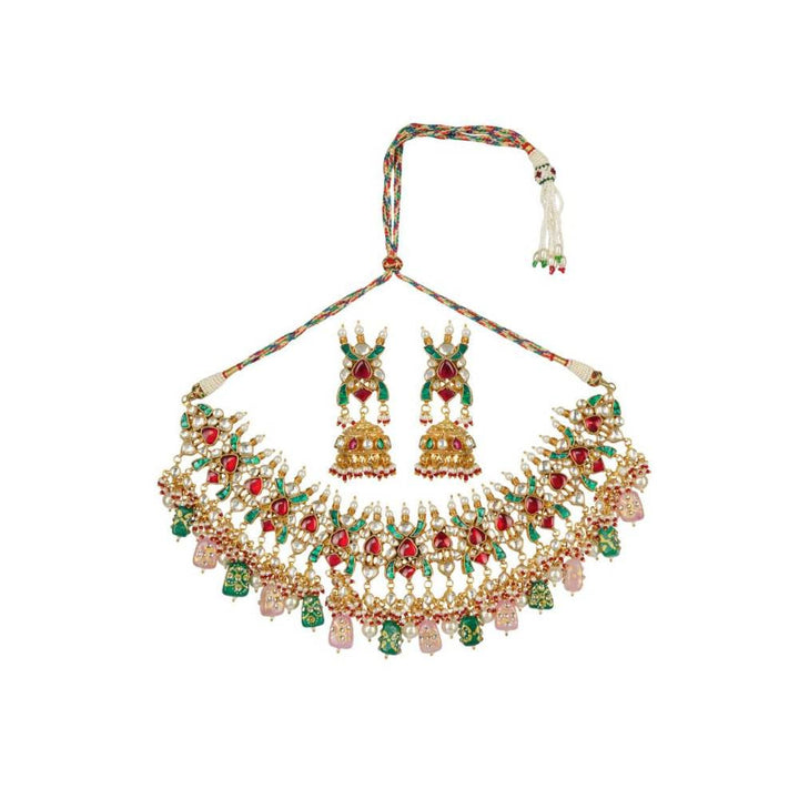 Auraa Trends 22Kt Gold Plated Kundan Traditional Multi-Color Necklace Set