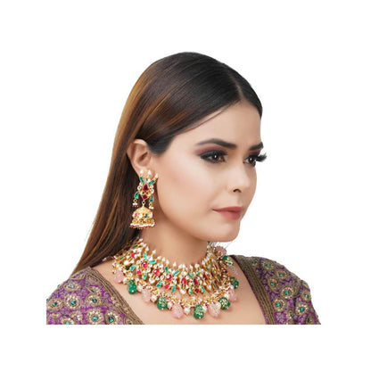 Auraa Trends 22Kt Gold Plated Kundan Traditional Multi-Color Necklace Set