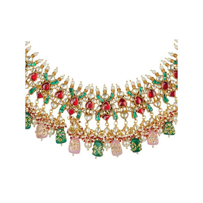 Auraa Trends 22Kt Gold Plated Kundan Traditional Multi-Color Necklace Set