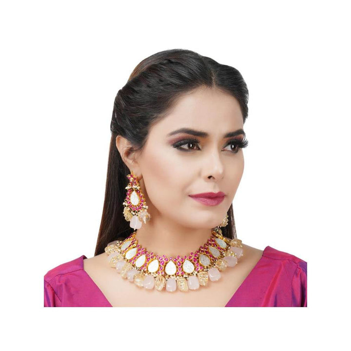 Auraa Trends 22Kt Gold Plated Kundan Elegant Multi-Color Necklace Set