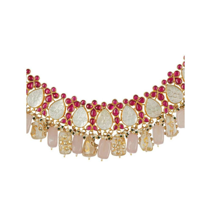 Auraa Trends 22Kt Gold Plated Kundan Elegant Multi-Color Necklace Set