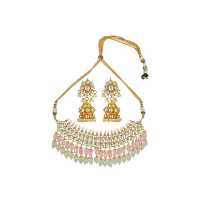 Auraa Trends 22Kt Gold Plated Kundan Classic Pink Necklace Set