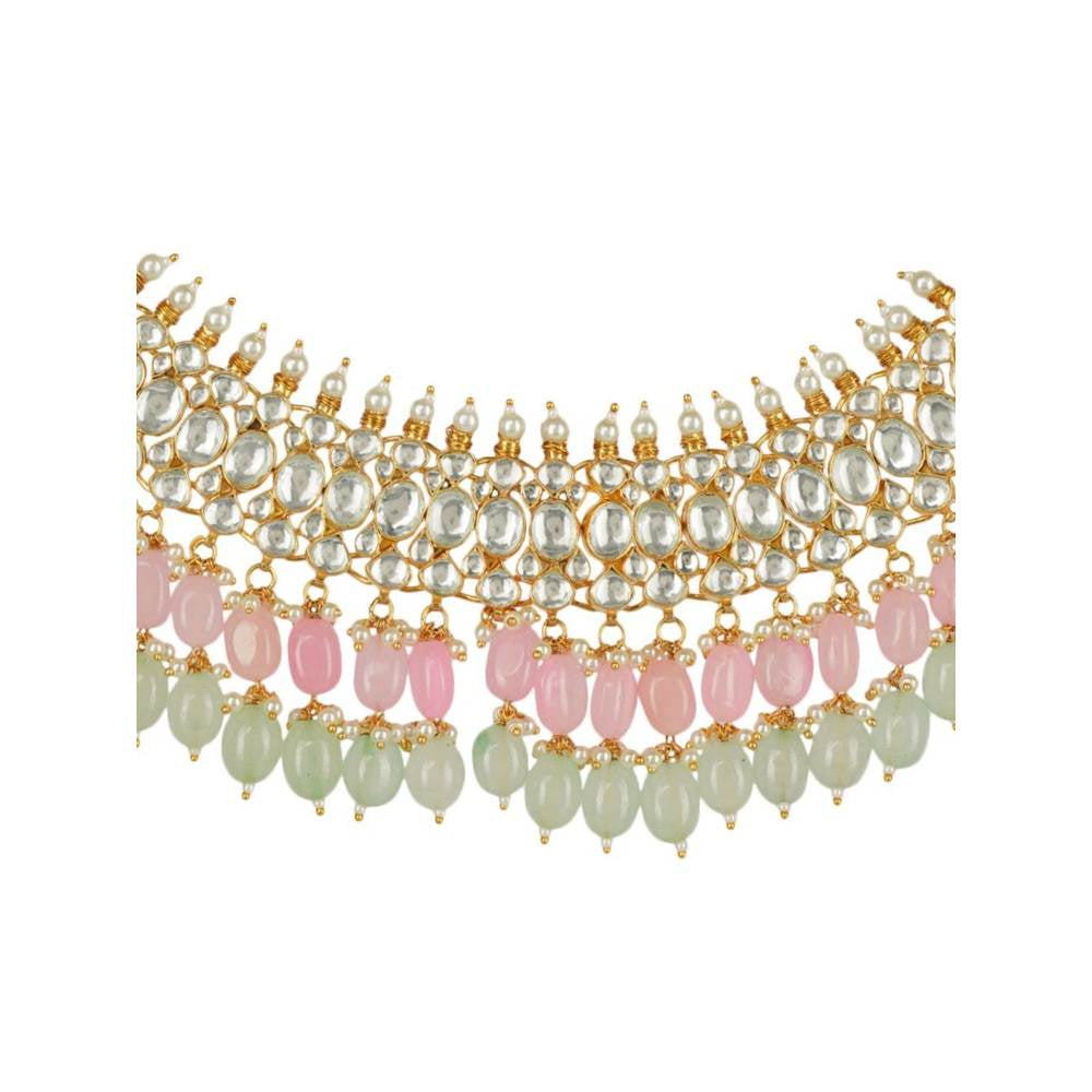 Auraa Trends 22Kt Gold Plated Kundan Classic Pink Necklace Set