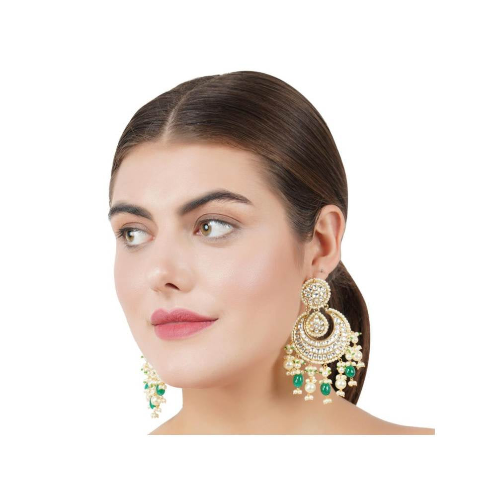 Auraa Trends 22Kt Gold Plated Kundan Classic Green Earring Set